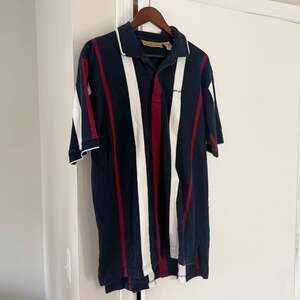 Firethorn Vintage Navy Striped Polo 100% Cotton Shirt Size L 90’s Dad-core